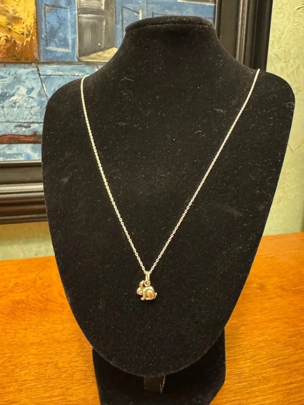 Sterling Silver Rabbit Pendant Necklace by Pete Conder- Silver
